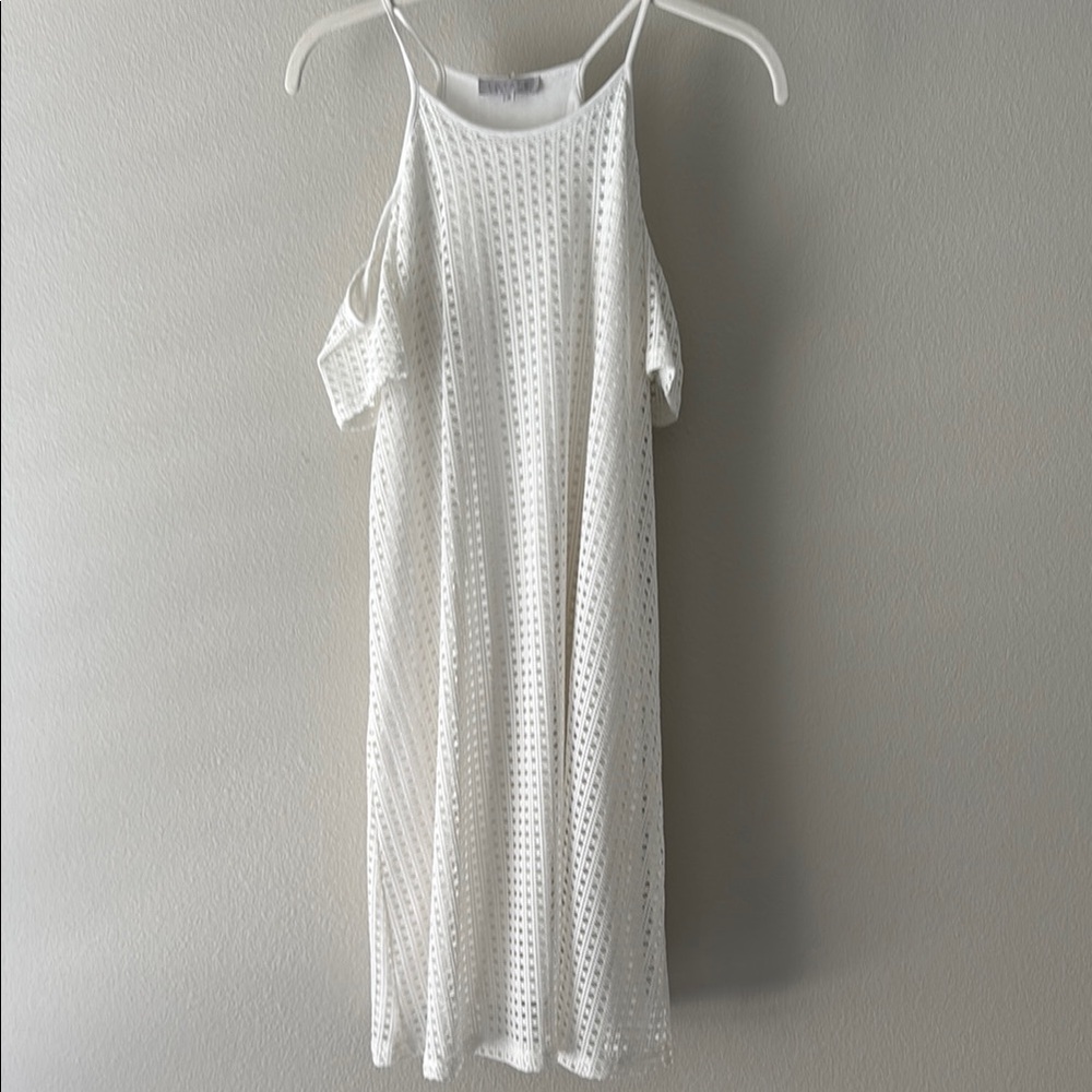 White Eyelet Cold Shoulder Dress